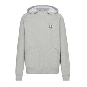 DIOR HOMME $1100 Oblique Hood Sweatshirt Gray Cotton Imprint Logo Hoodie Patch M